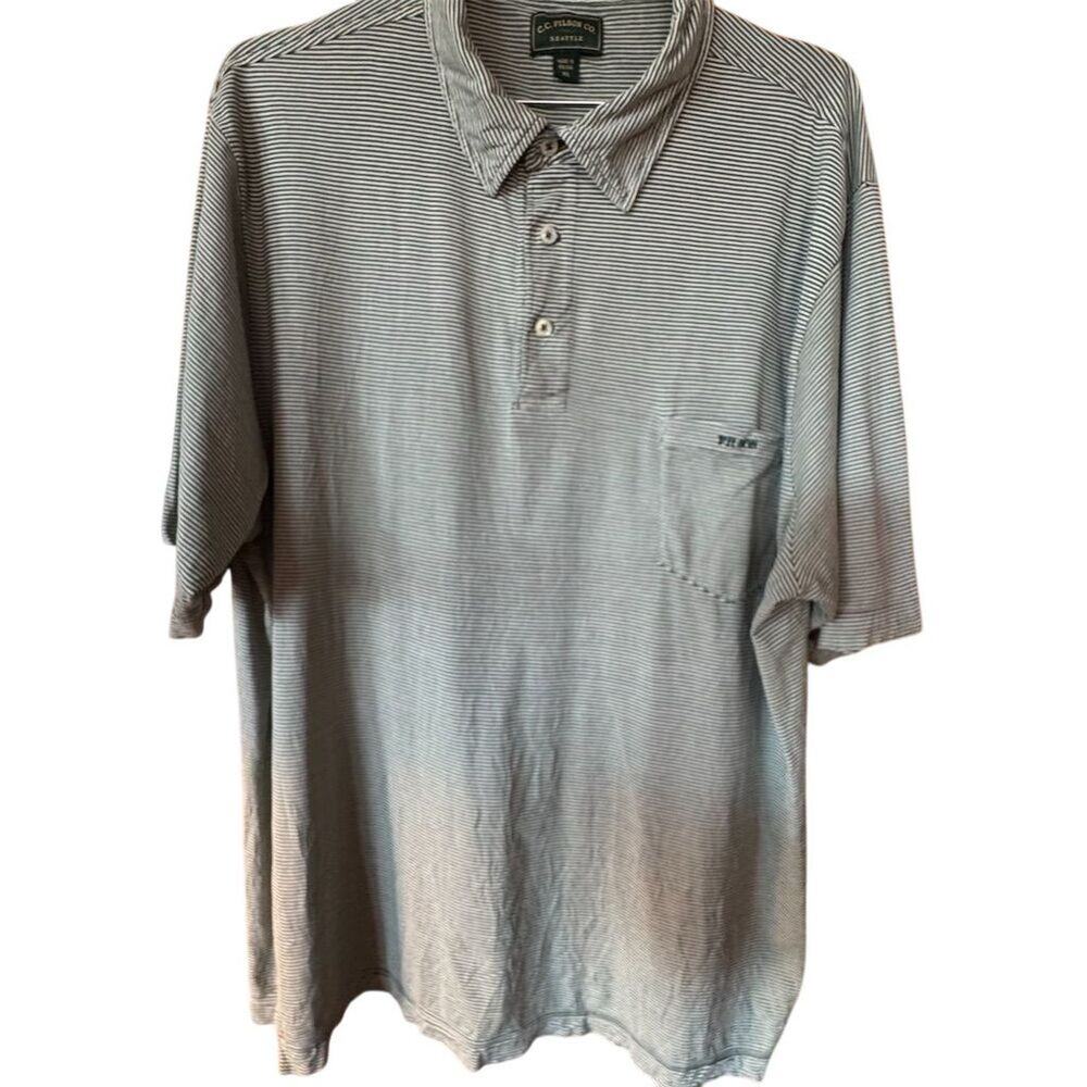 C.C. Filson Men's Striped Polo Shirt Green XL Short Sleeve Collared